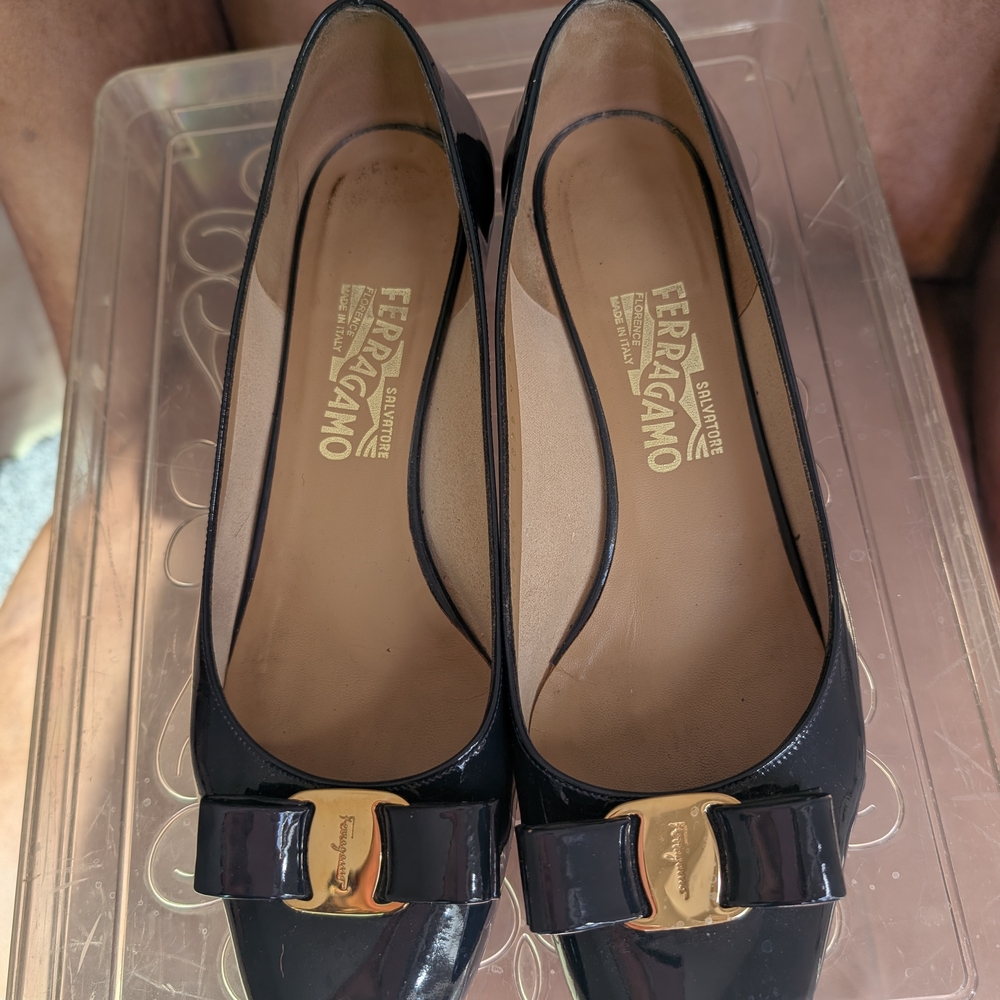 Salvatore Ferragamo Black  Loafers with Gold Accent